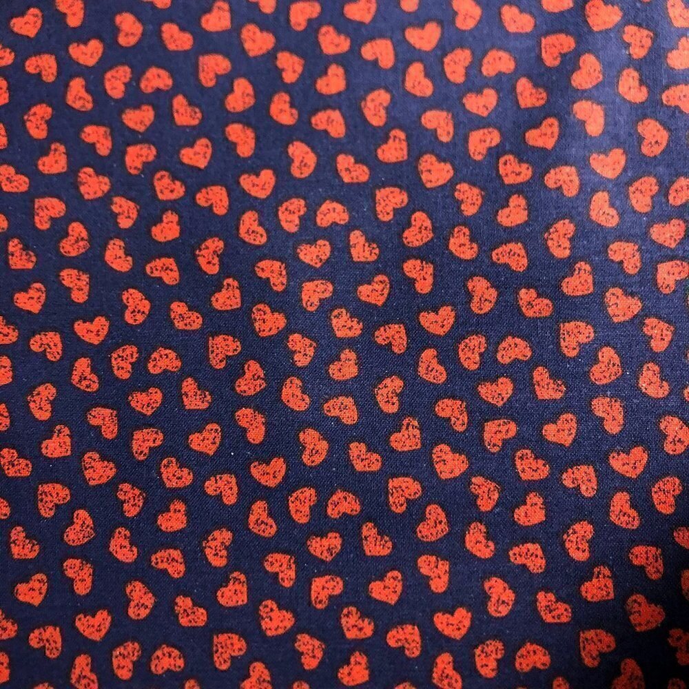 🛒 12 Quilt Cotton Fabric Material 2 yard Petite Hearts on Navy Blue 3775
